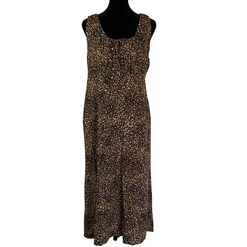 Old‎ Navy Womens Leopard Print Sleeveless Midi Dress Size Large Scoop Neckline